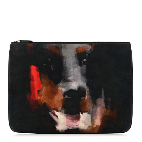 GIVENCHY Cotton Canvas Large Doberman Print Zip Pouch.